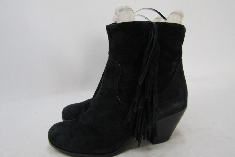 Sam Edelman Womens Size 8 M Black Suede Zip Fringe Ankle Fashion Boots Bootie